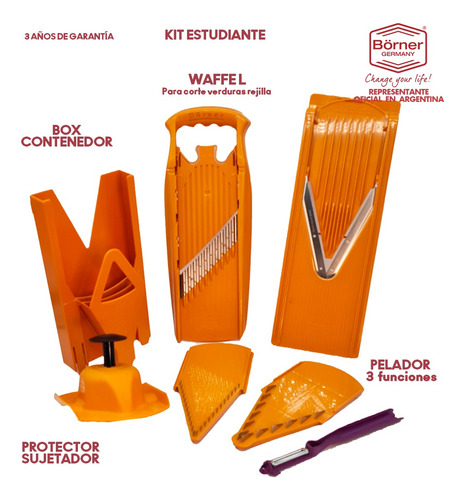 Imagen 2 de 7 de Kit Estudiante Mandolina V3 Multibox Waffel Pelador Gratis