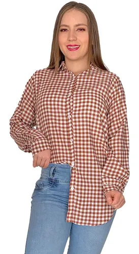 Camisa Oversize Mujer Estilo Juvenil Estampado A Cuadros