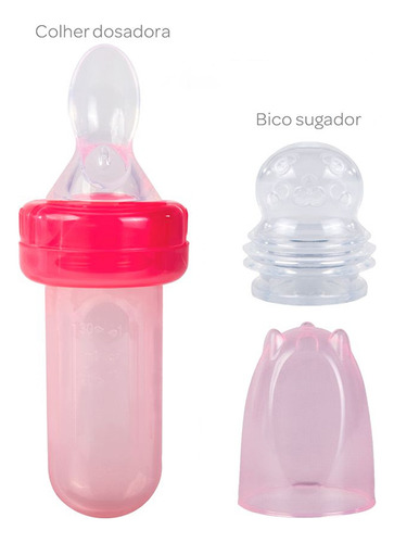 Chupeta Para Frutas Com Colher E Bico Porta Frutinha Rosa