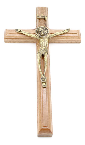Crucifixo De Parede C/ Medalha São Bento Madeira/metal- 19cm