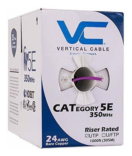 Vertical Cable Cat5e, 350 mhz, Utp, 24 awg, 8 c Solid, 1000 