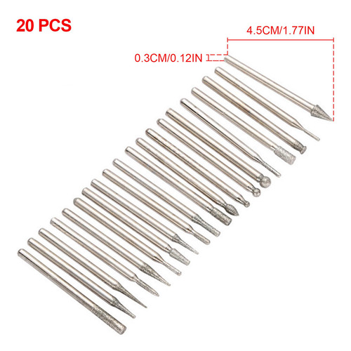 20 Piezas Diamond Burr Grabado Herramienta Broca Kit Burrs