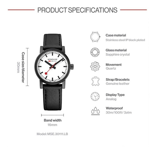Reloj Suizo Original Mondaine Clase Sbb Para Mujer 30mm