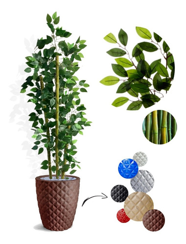 Planta Artificial Bambu Da Sorte E Vaso Polietileno Marrom