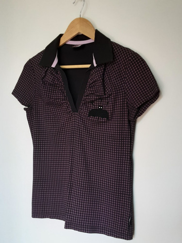Imagen 2 de 10 de Polera Morada A Cuadros, Tipo Piqué Para Niñas, Talla L