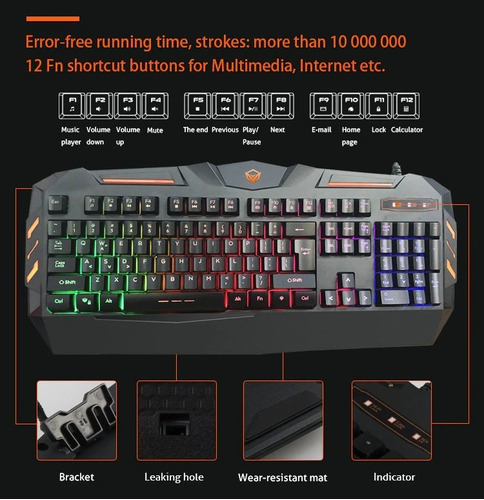 Imagen 9 de 10 de Kit Teclado Mouse + Auricular + Mousepad Gamer Meetion C500