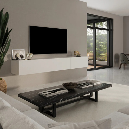Rack Tv Calima 1.40 Flotante Moderno Y Funcional Hasta 60pul Blanco