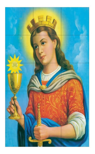 Quadros Decorativos Católico Mosaico Em Azulejo Ultra Brilho Cor Santa Bárbara