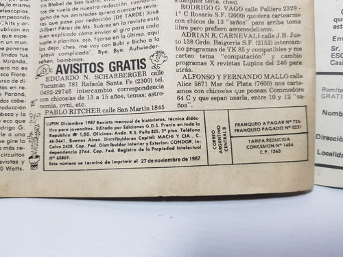Revista Lupin N° 267 Año Xxvii 1987 Mag 57010 (Usado)