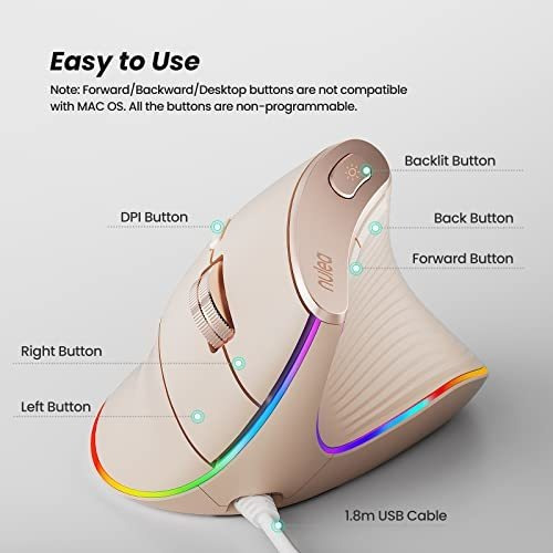 Ratón Vertical Con Cable Nulea, Ratón Óptico Ergonómico Usb