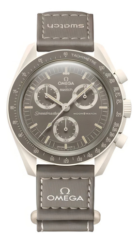 Relógio Swatch X Omega Moonswatch Speedmaster Desert Crono Correia Bege Bisel Bege Fundo Bege