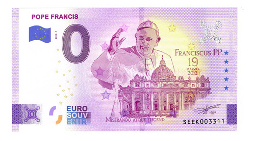 Billete 0 Cero Euro- Souvenir Papa Francisco, Vaticano 2022