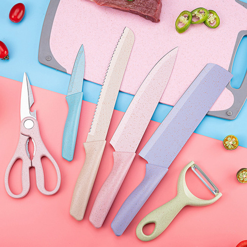 Conjunto de Facas para Cozinha com Suporte de Madeira - Kit de 7 Peças, Inclui Faca para Churrasco e Tábua de Corte