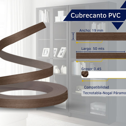 Cubre Canto Pvc .45 Nogal Páramo 19mm X 50mts***