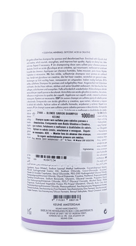 Keune Care Blonde Savior Shampoo 1lt Para Fios Descoloridos