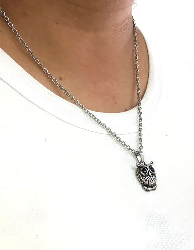 Collar Cadena Hombre Con Dije De Moda Aceroinoxidable Sarosa Color Buho