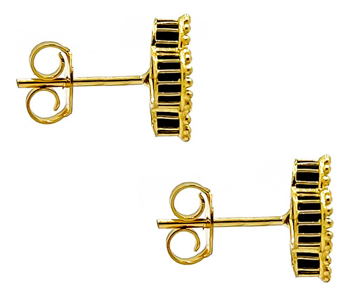 Brinco Trevo Em Ouro 18k Com Pedra Onix Natural 4 Folhas
