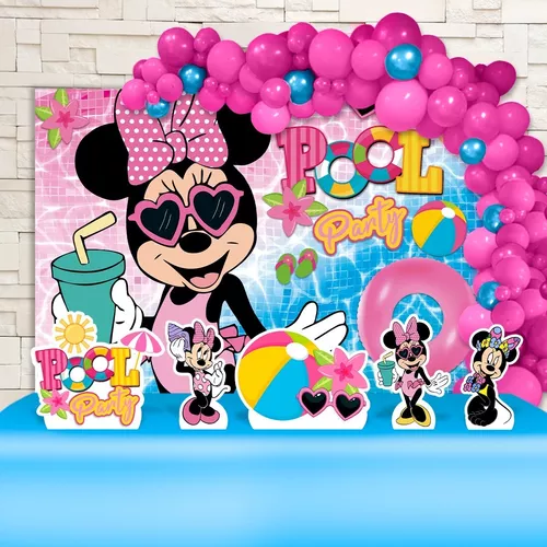 Kit Painel + Displays Festa Infantil Pool Party Minnie