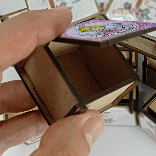 12 Pz Cajitas Mdf Recuerdos Bolos Bautizo Niña Rosa
