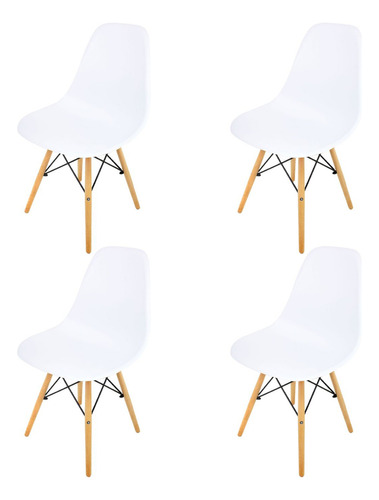 Silla Para Comedor Moderna Tipo Eames 4 Pzas Patas Madera Color de la estructura de la silla Blanco