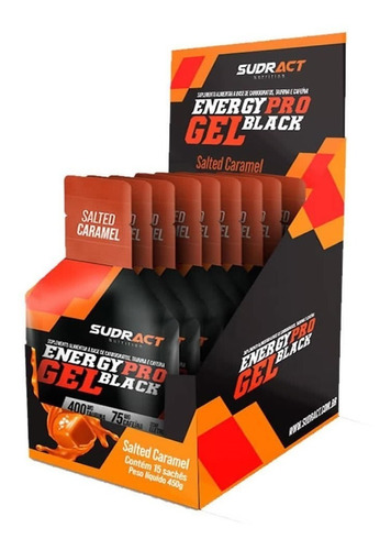 Energy Pro Gel Black Sudract - C/cafeína E Taurina 15 Sachês Sabor Caramelo Salgado