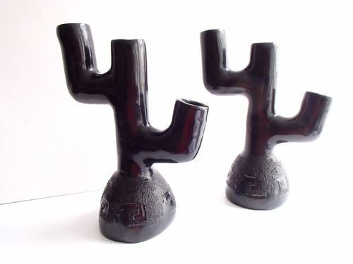 Hermoso Juego De Candelabro Artesanal De Barro Negro!