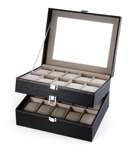 Caja Relojes 20 Rejillas Cuero Sintetico Organizador Joyas