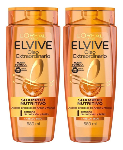 2 Shampoo Elvive Óleo Extraordinario Cabello Seco 680ml