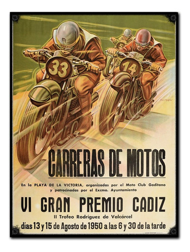 #1001 - Cuadro Decorativo Moto Carrera Retro Poster No Chapa