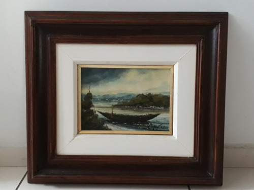 1191- Sérgio Pinheiro.ost 52x45cm C/mold. Marinha Com Casas. (Usado)
