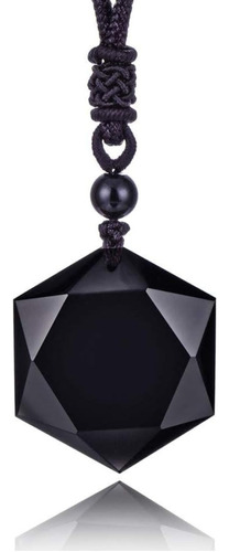 Collar Piedra Natural Obsidiana Negra Hexagrama Hombre Mujer