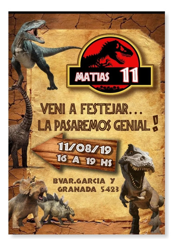 Invitacion Tarjeta Cumpleaños  Dinosaurios  X5 Unidades