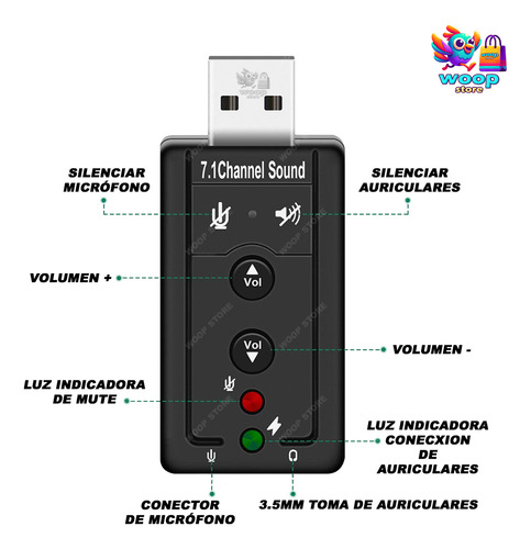 Tarjeta Sonido 7.1 Convertidor Usb Audio Microfono Dj Laptop