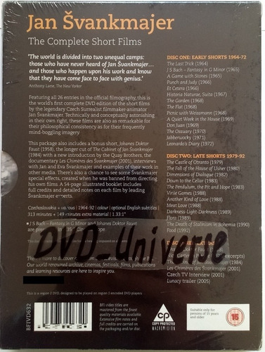 Jan Svankmajer. The Complete Short Films. Region 2. Pal. New