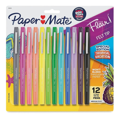 12 Marcadores Paper Mate Flair Tropical Lapicera Roller 0,7