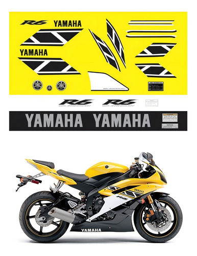Kit de pegatinas amarillas para moto Yamaha R6 2006, 50 años, Ca-00736