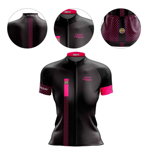 Camisa Sport Pepper Feminina Cherry Rosa E Preta Ciclismo 22