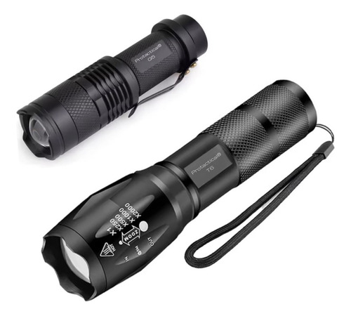 Kit Lamparas Linternas Tácticas Militares Multiusos Campismo Led Q5 + T6 Zoom Aluminio Baterias Recargables