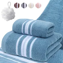 Comprar 2pcs Juego De Toallas Baño Completo Grande 100% Algodón Suave Color Azul Yuriria 140*70cm+35*75cm Absorbente Tuallas Baño Toalla Para Baño Mayoreo