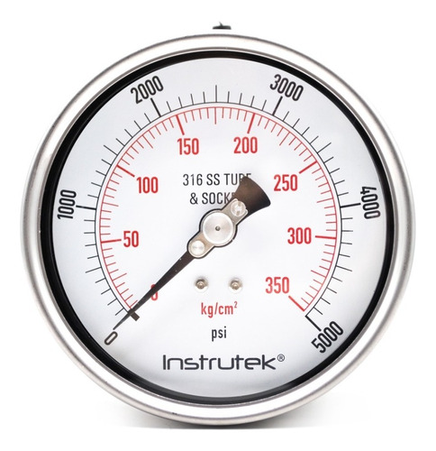 Manómetro Totalmente Inox Alta Presión 4 PLG, 5000 Psi