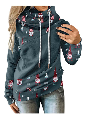 Sudadera Capucha Navidad Mujer Manga Cuello Redondo Pullover