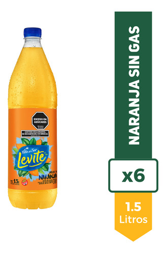 Agua Saborizada Levite 1.5l Naranja Sin Gas La Barra Pack X6