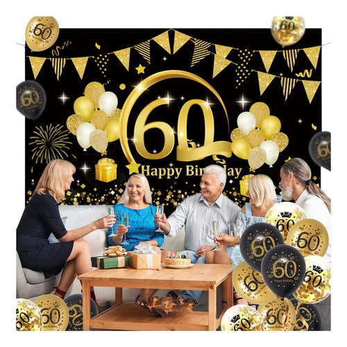Globos Decorativos Para Cumpleaños N.° 60, Negro Y Dorado