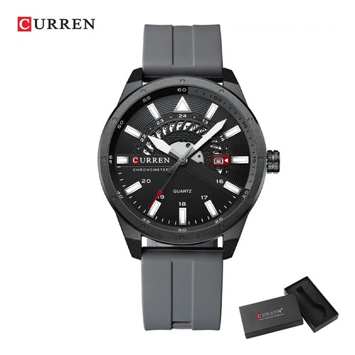 Relojes Curren 8421 Pulse de silicona impermeables para hombre, correa de color gris, color de fondo grafito