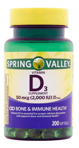 Vitamina D3 2000 ui 50 mcg 200 Softgels Spring Valley