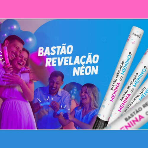 Bastão Chá Revelação Neon Kit C/2 Rosa Chá Revelação Menina