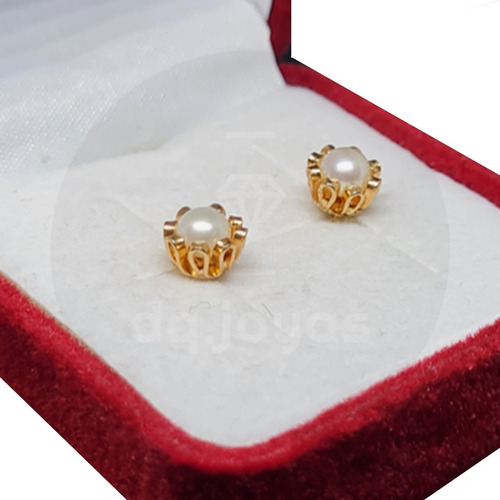 Aros Perla Cultivada 4 Mm Cuello Payaso Oro 18 Kilates (18k)