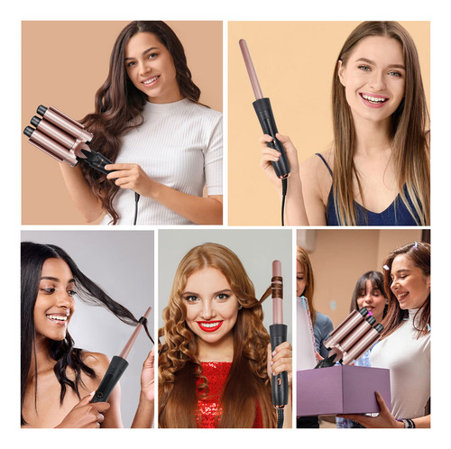 Tenazas Rizadora Con Planchas Cabello Pelo Ajustable Ferros 5 En 1 Con Guantes