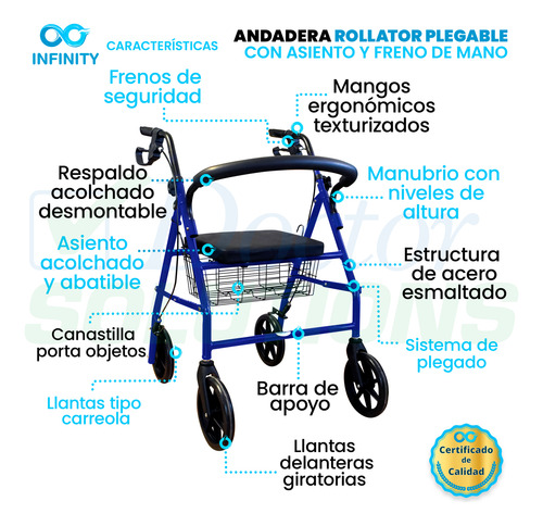 Andadera Ortopédica Rollator Infinity Plegable, Con Asiento