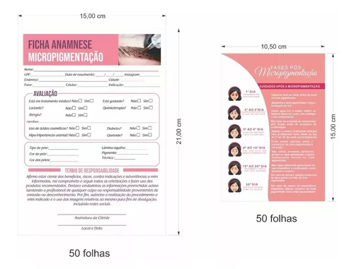 Ficha Anamnese Micropigmentação + Cuidados Cliente em Promoção na